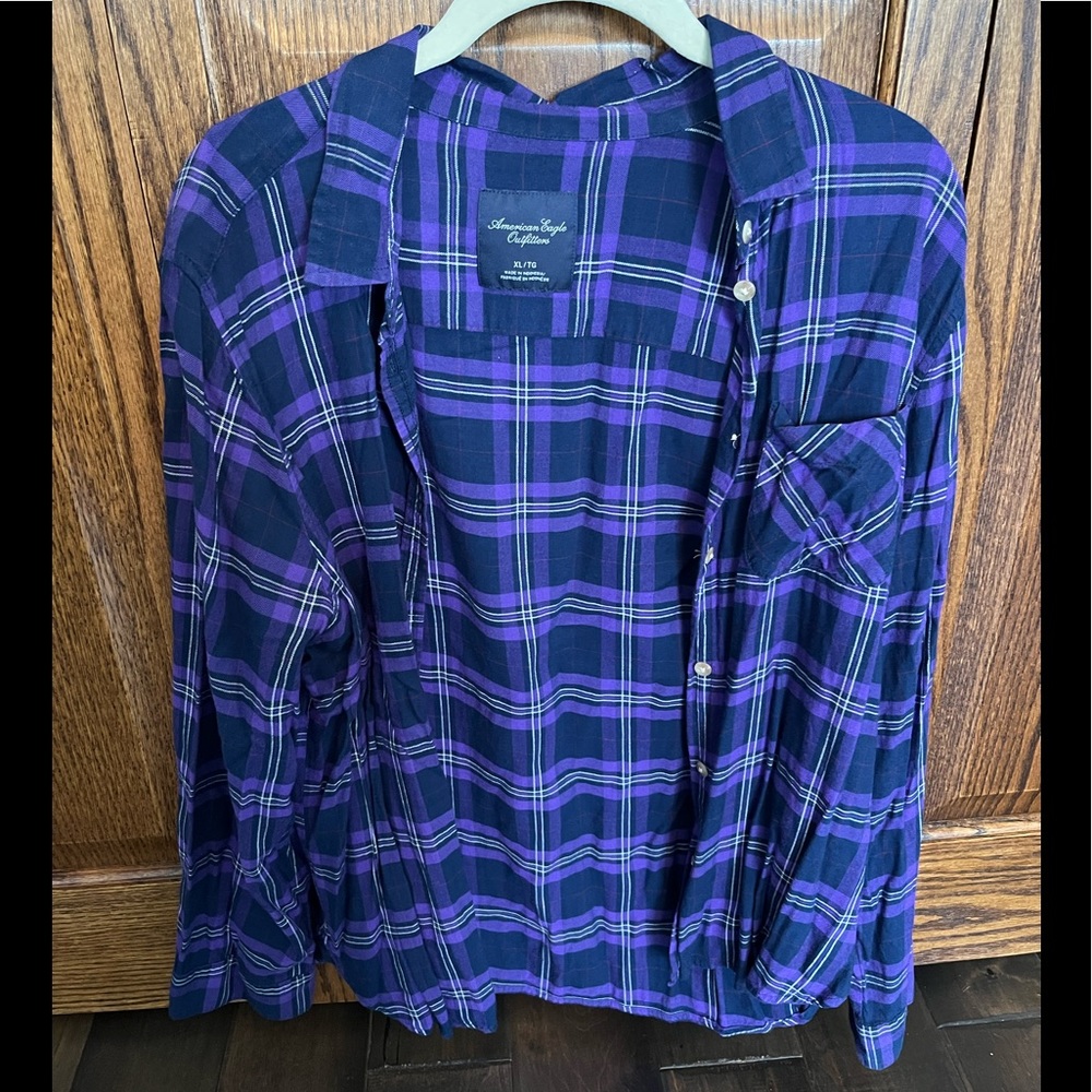 AE Buttoned Thin Flannel, Purple XL